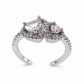 Double Heart Zircon Adjustable Ring