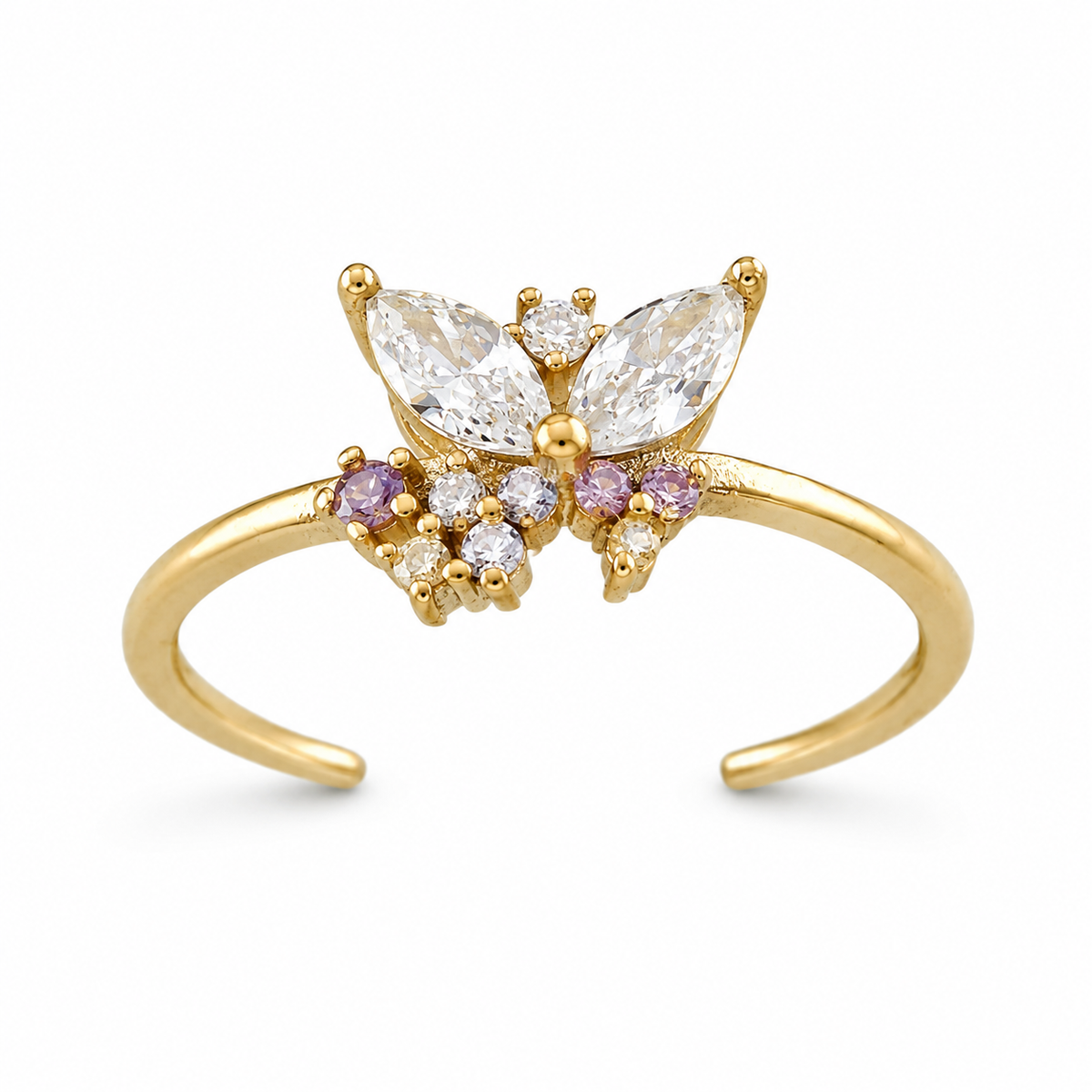 Adjustable Butterfly Zircon Stainless Steel Ring
