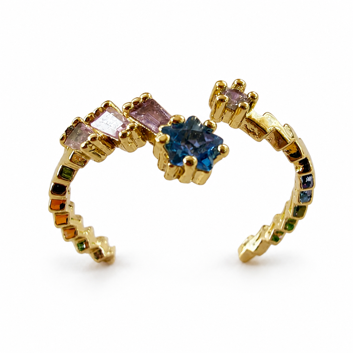 Adjustable Multicolor Natural Stone Gold Plated Ring