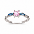 Adjustable Pink and Blue Zircon Stainless Steel Ring