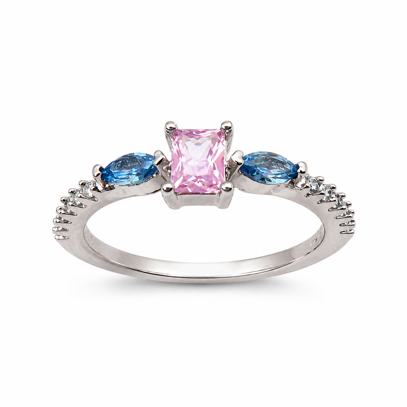 Adjustable Pink and Blue Zircon Stainless Steel Ring