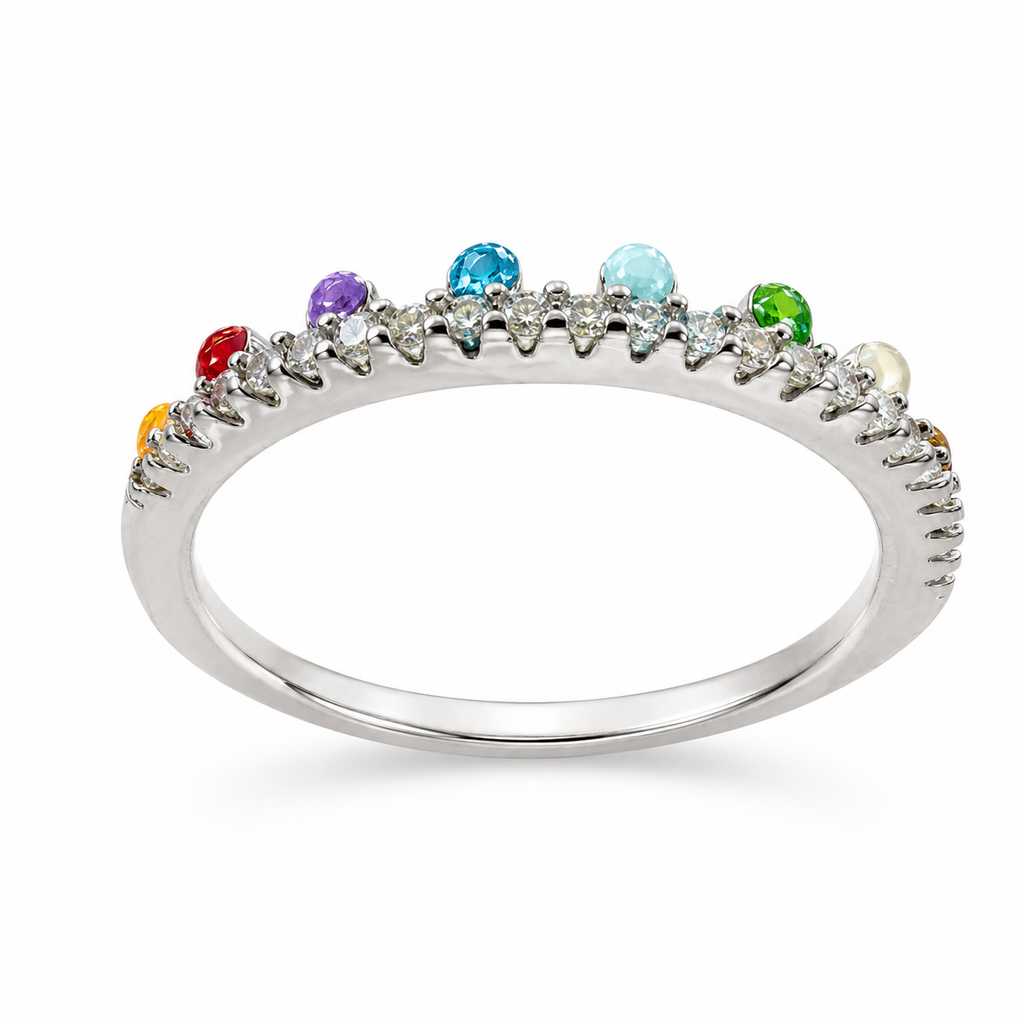 Adjustable Rainbow Stone Stainless Steel Ring