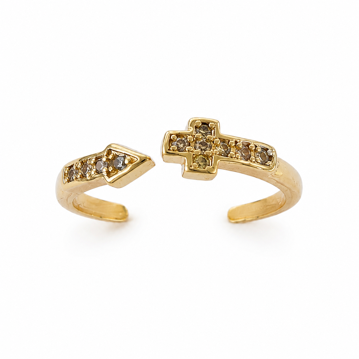 Adjustable Cross and Arrow Gold Tone Ring