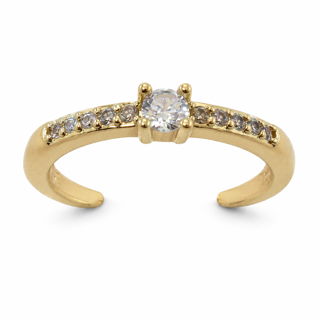 Adjustable Solitaire Zircon Gold Tone Ring