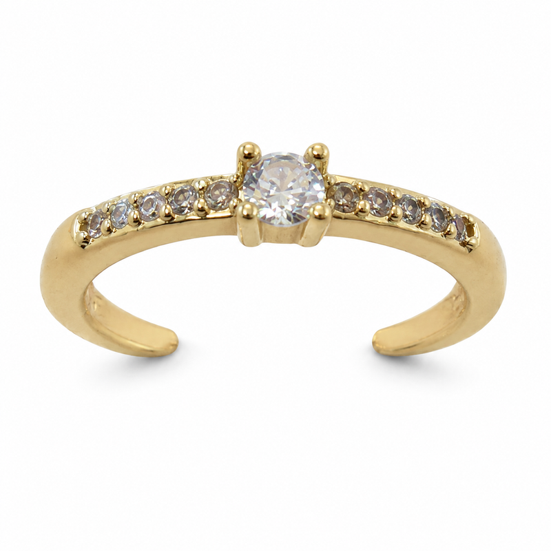 Adjustable Solitaire Zircon Gold Tone Ring