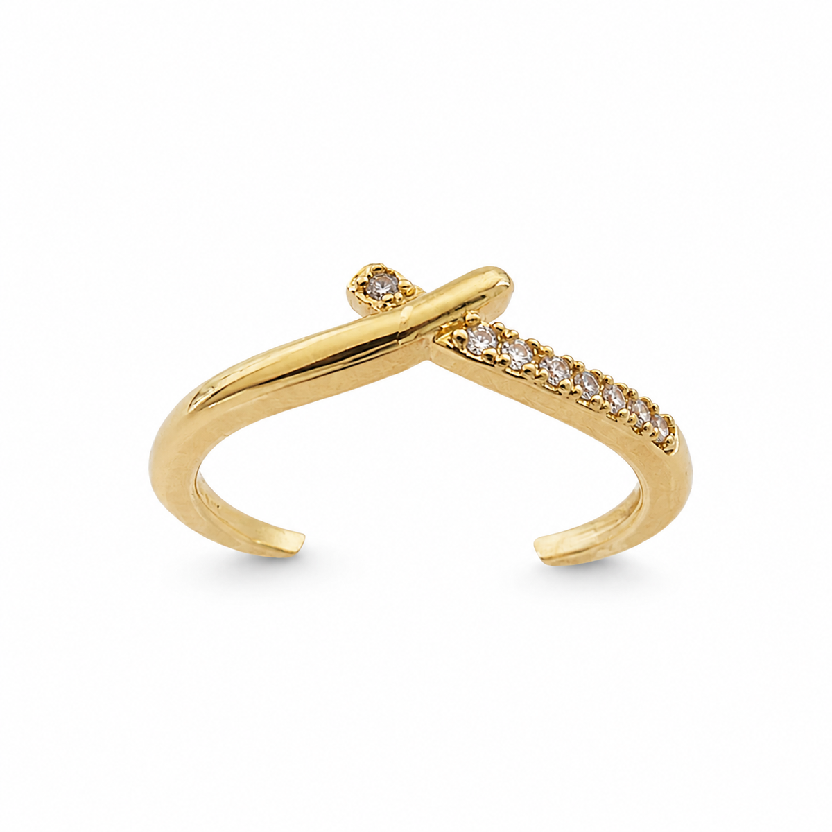 Golden Crossline Zircon Ring