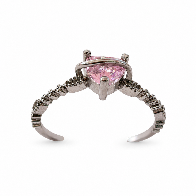 Adjustable Pink Heart Zircon Ring