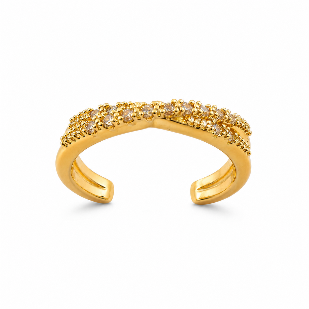 Golden Crossover Pavé Zircon Adjustable Ring