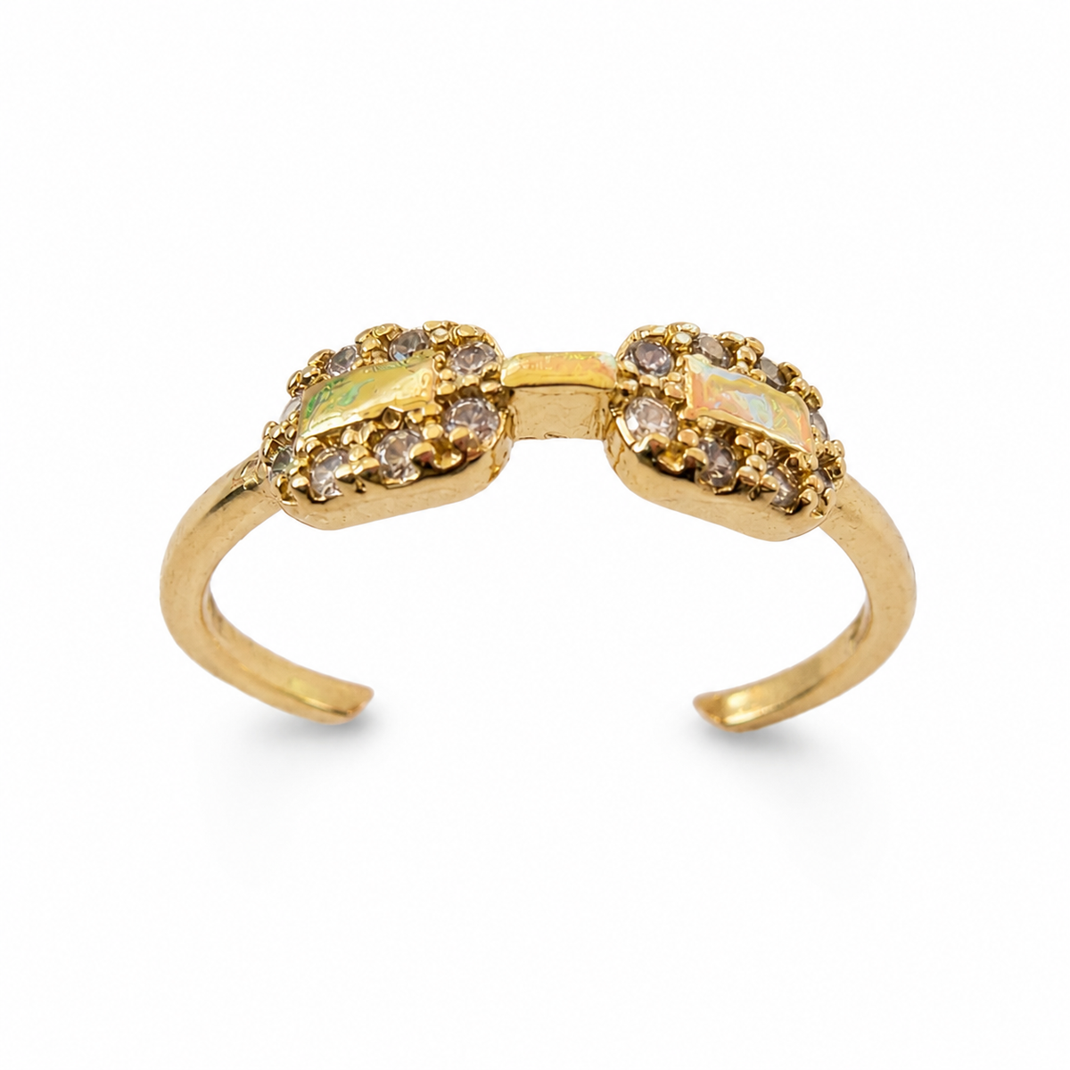 Golden Twin Halo Zircon Ring