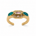Emerald Enamel Art Deco Zircon Gold Tone Ring