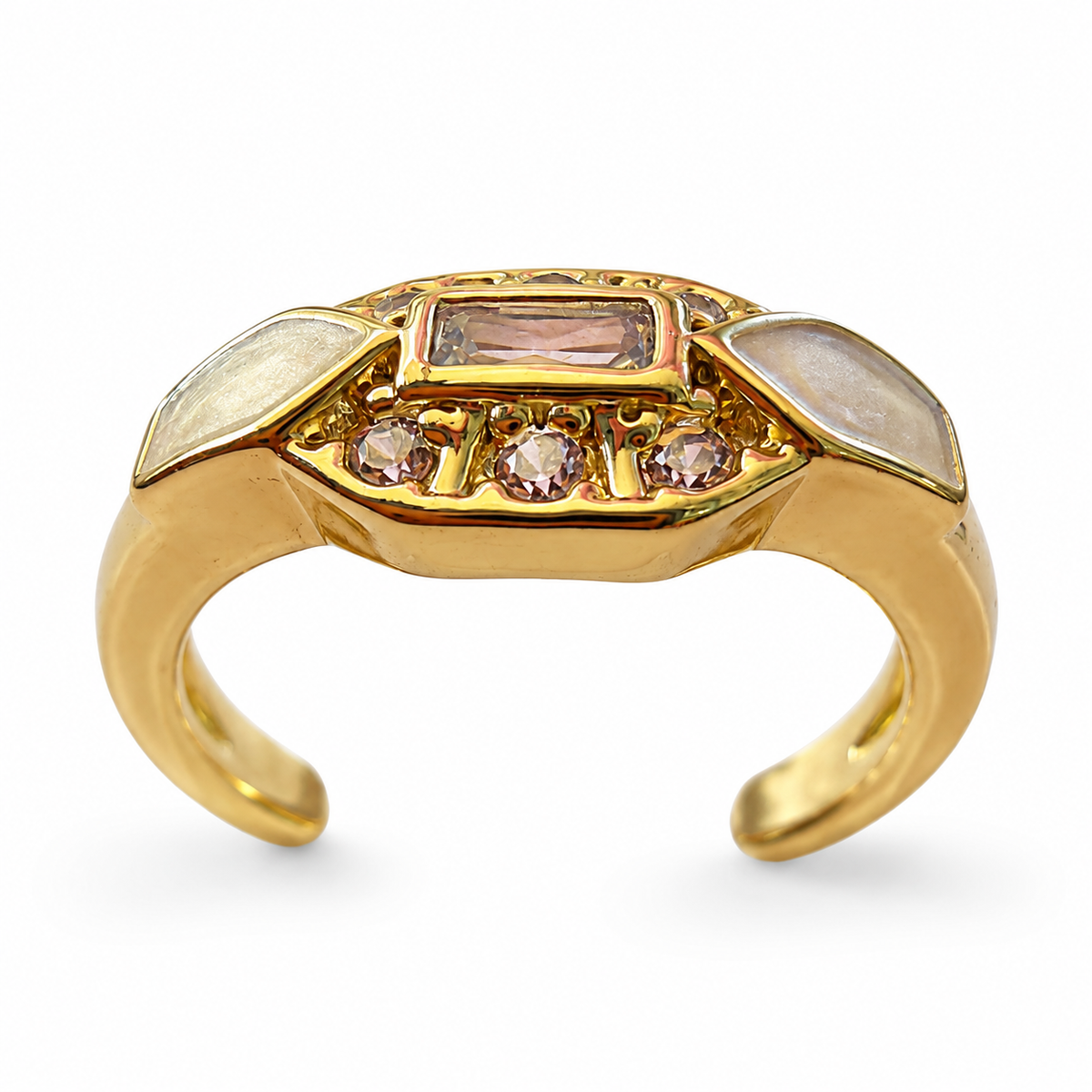 Pearlescent Art Deco Zircon Adjustable Ring