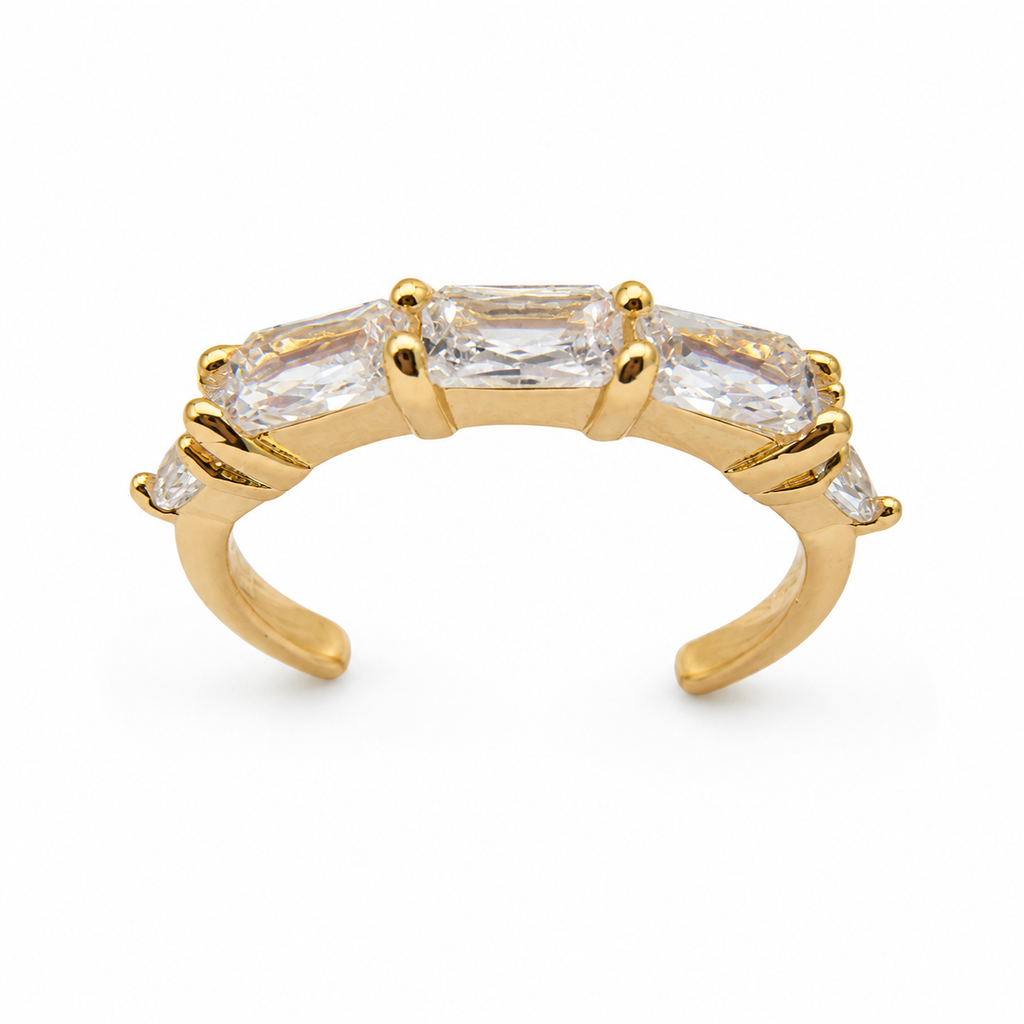 Triple Baguette Zircon Gold Tone Adjustable Ring