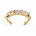 Triple Baguette Zircon Gold Tone Adjustable Ring