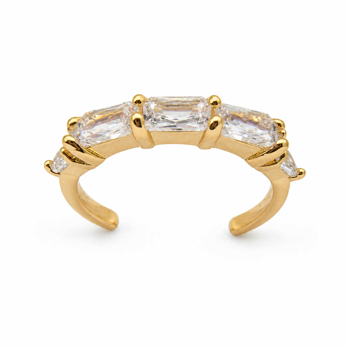 Triple Baguette Zircon Gold Tone Adjustable Ring