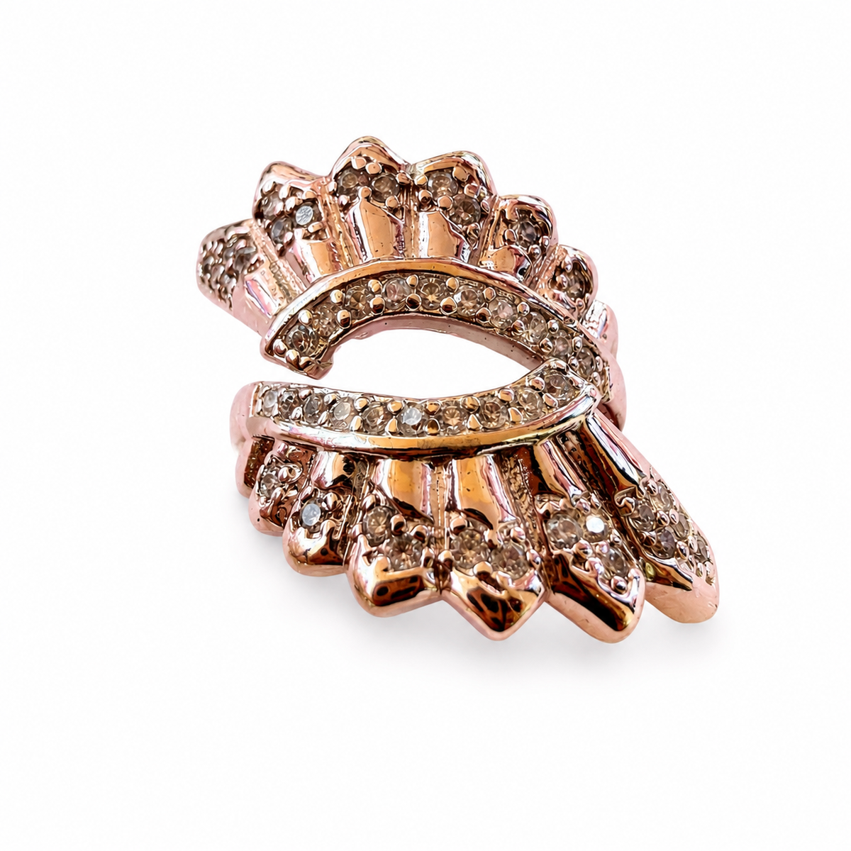 Ornate Fan Zircon Rose Gold Tone Adjustable Ring