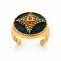 Midnight Enamel Starburst Zircon Adjustable Ring
