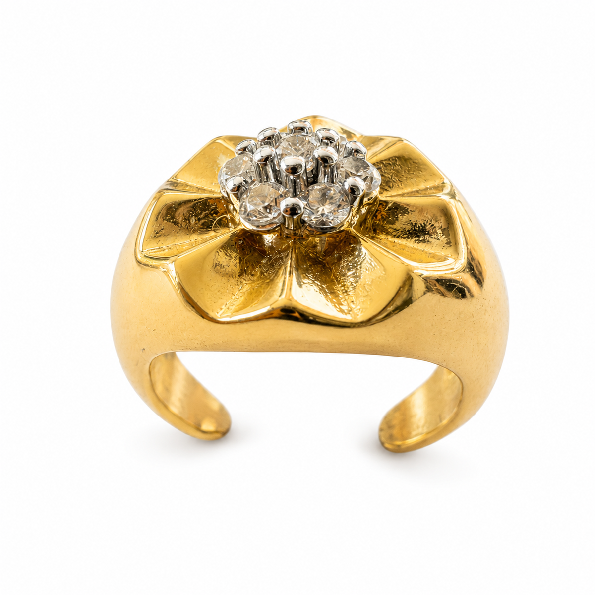 Golden Bloom Zircon Statement Adjustable Ring