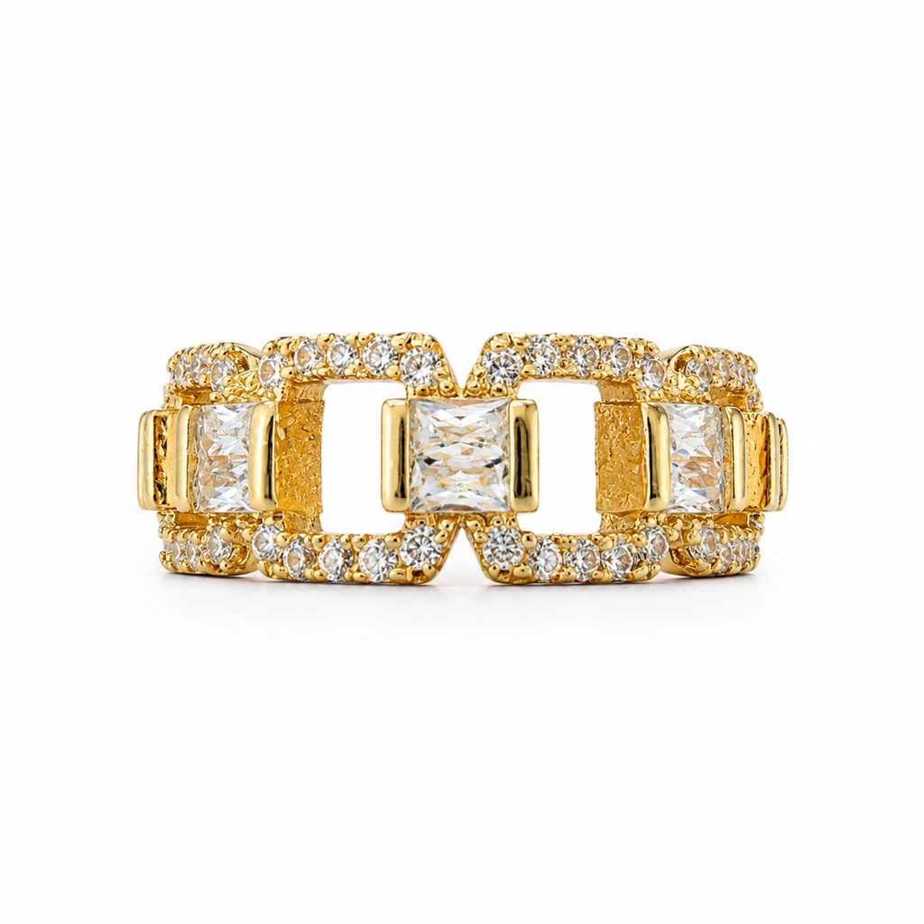 Golden Link Baguette Zircon Adjustable Ring