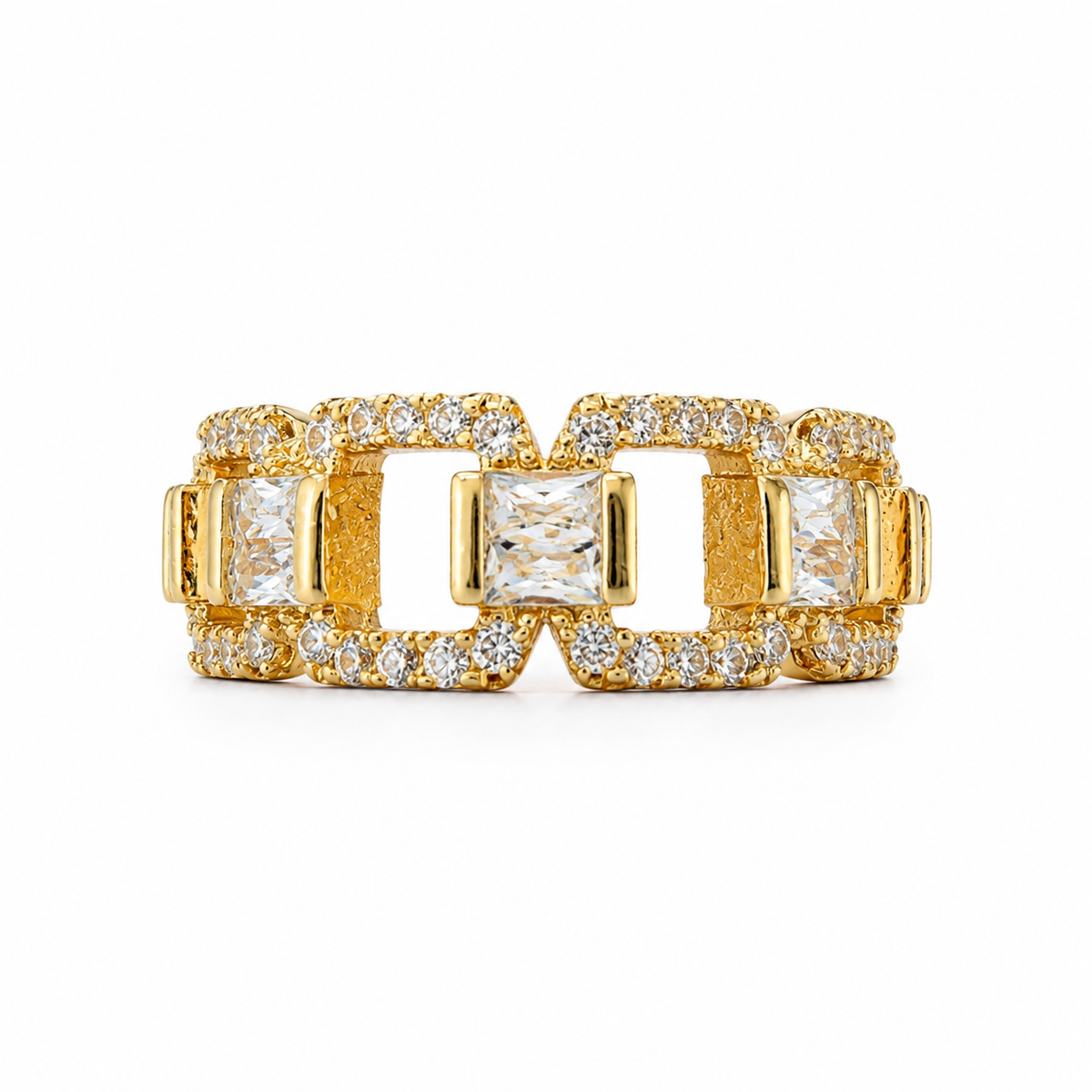 Golden Link Baguette Zircon Adjustable Ring