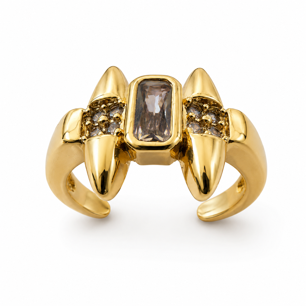 Golden Shield Baguette Zircon Adjustable Ring