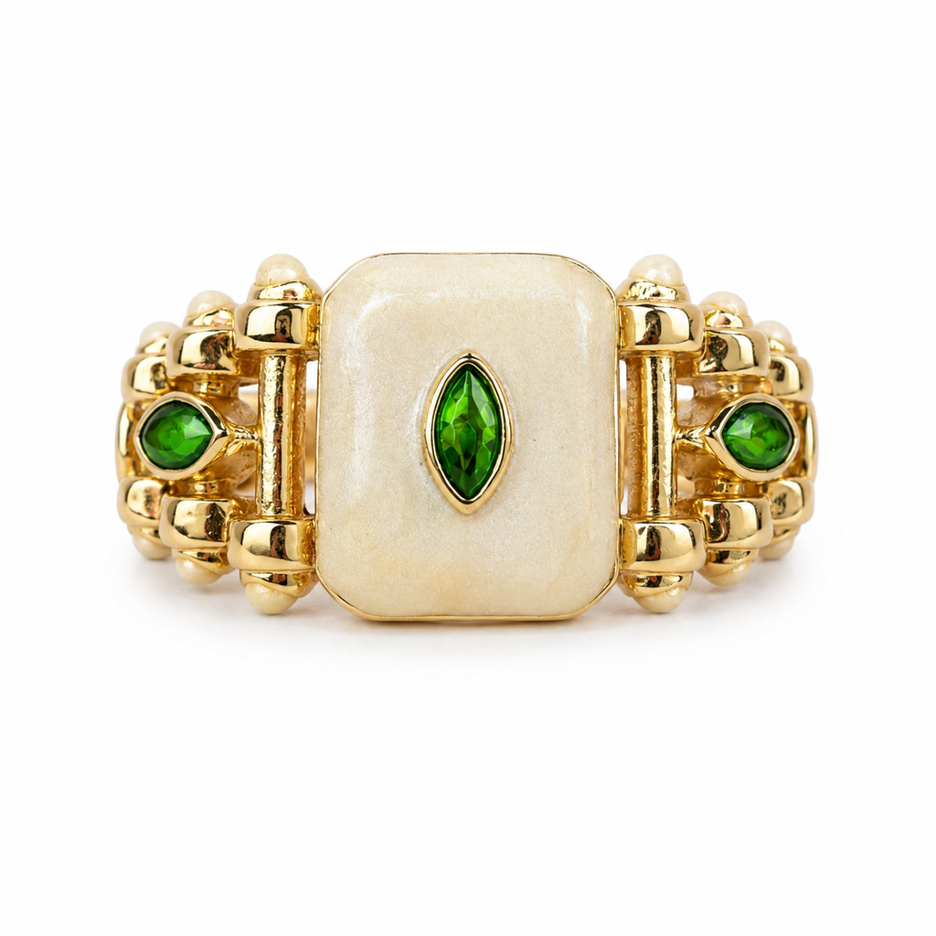 Ivory Emerald Mosaic Adjustable Statement Ring