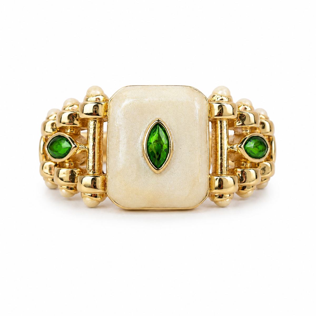 Ivory Emerald Mosaic Adjustable Statement Ring