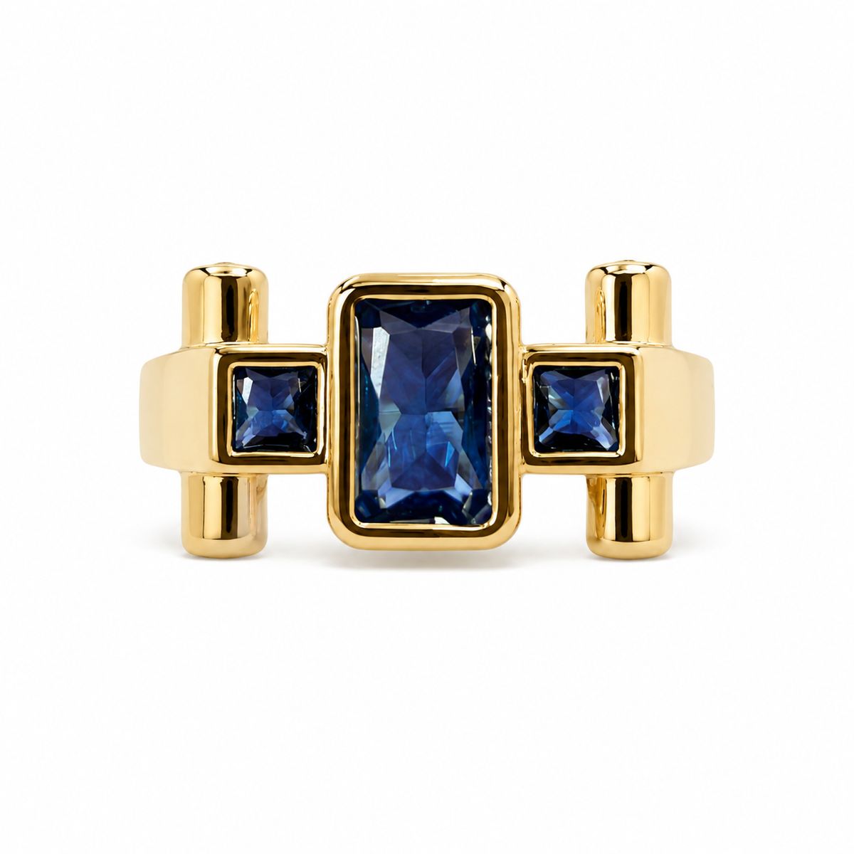 Royal Blue Geometric Zircon Adjustable Ring