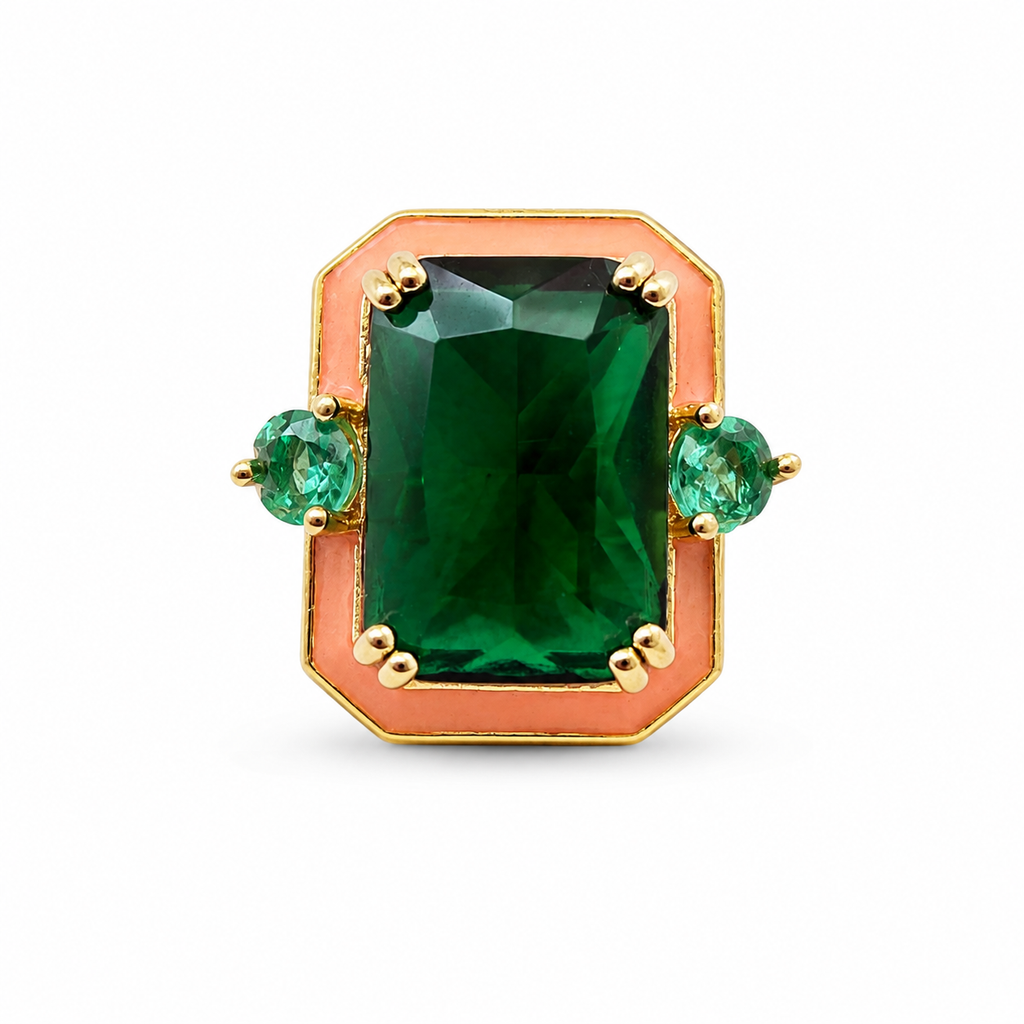 Emerald Majesty Rectangular Statement Adjustable Ring