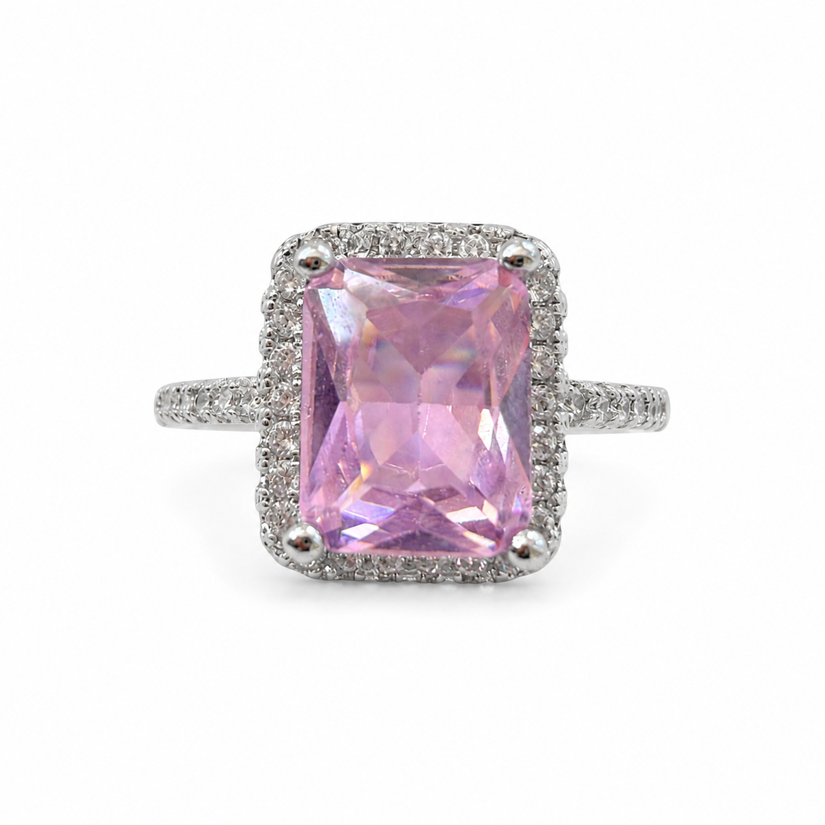 Blush Radiance Rectangular Halo Adjustable Ring