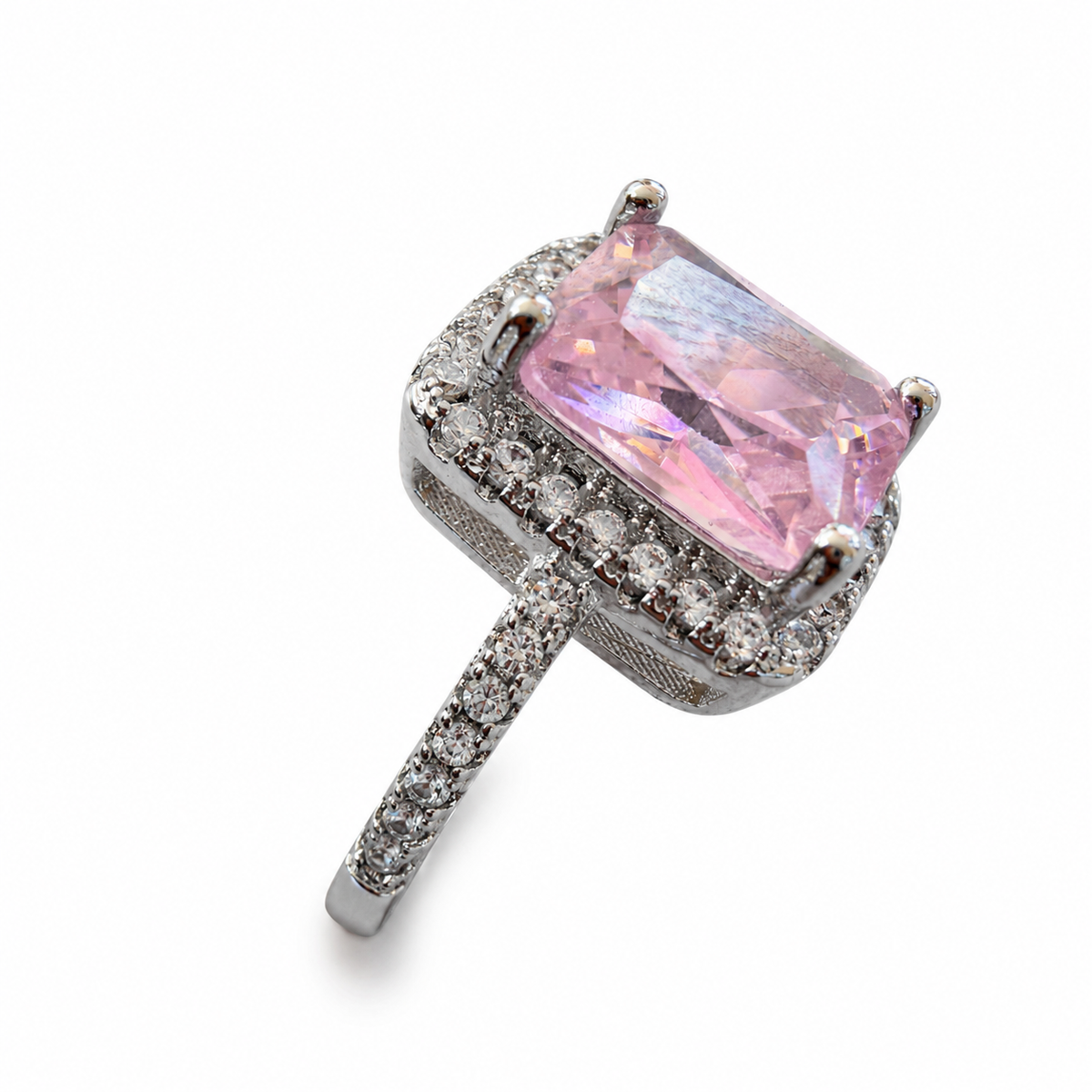 Blush Radiance Rectangular Halo Adjustable Ring