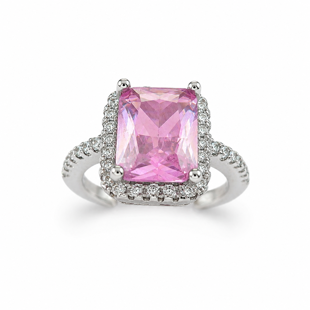Blush Radiance Rectangular Halo Adjustable Ring