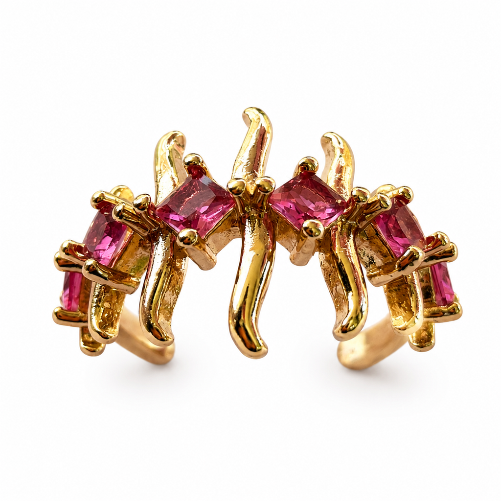 Pink Flame Sculptural Statement Adjustable Ring