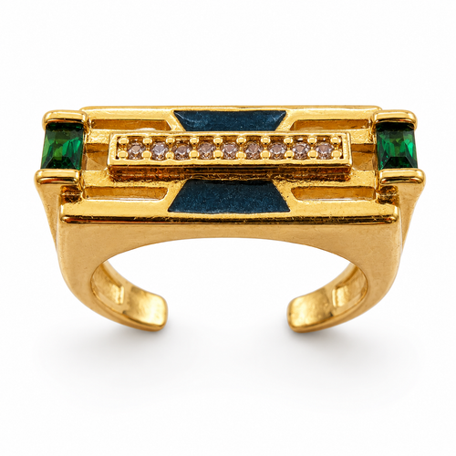 Emerald Axis Geometric Adjustable Statement Ring