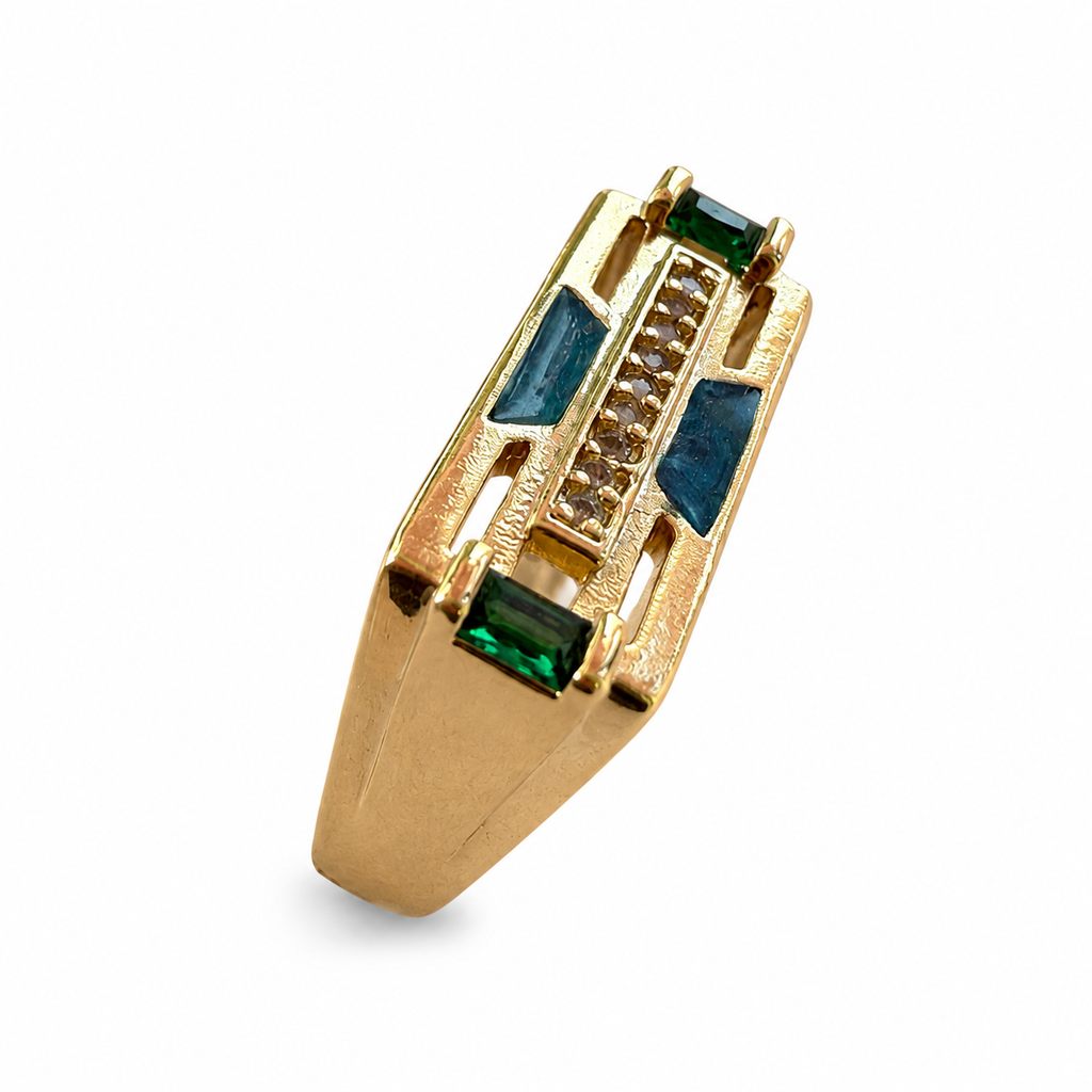 Emerald Axis Geometric Adjustable Statement Ring