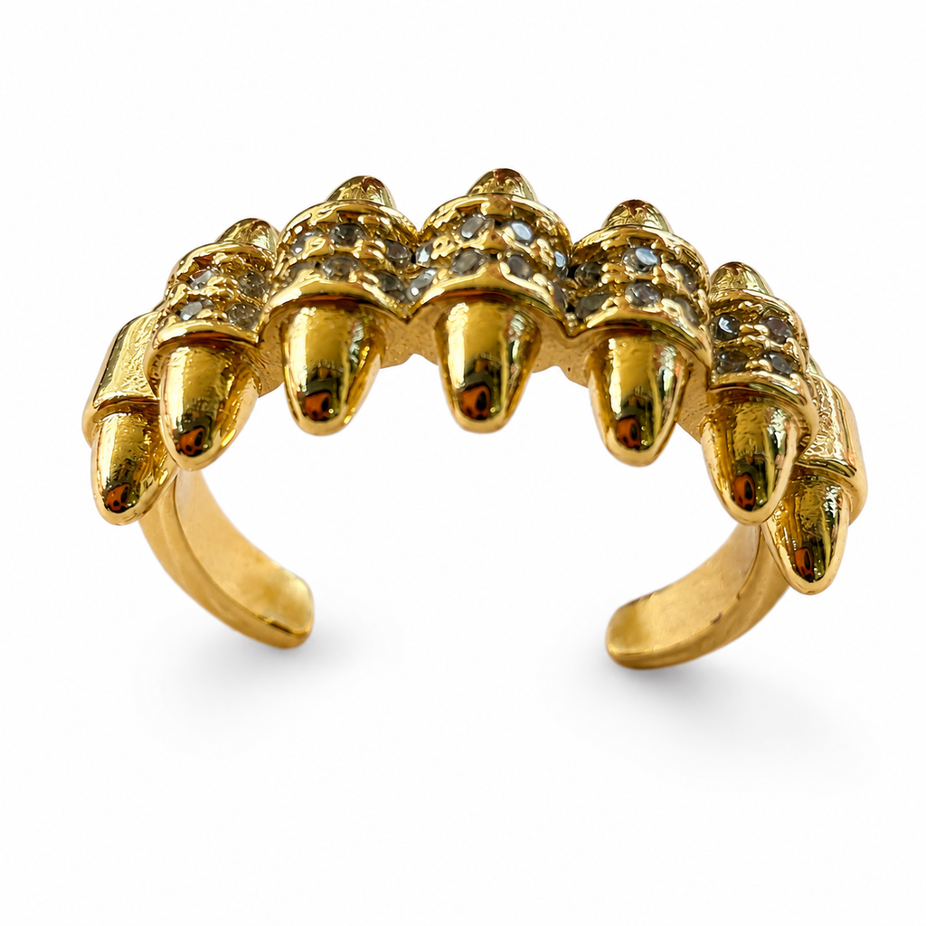 Golden Fang Crystal Adjustable Statement Ring