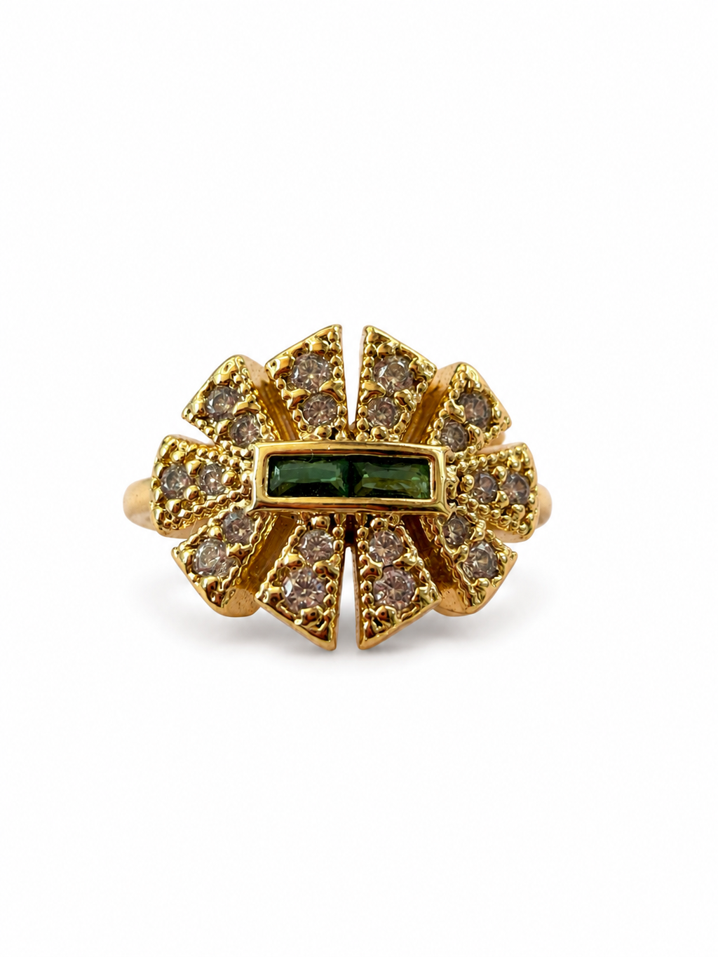 Emerald Sunburst Crystal Adjustable Statement Ring