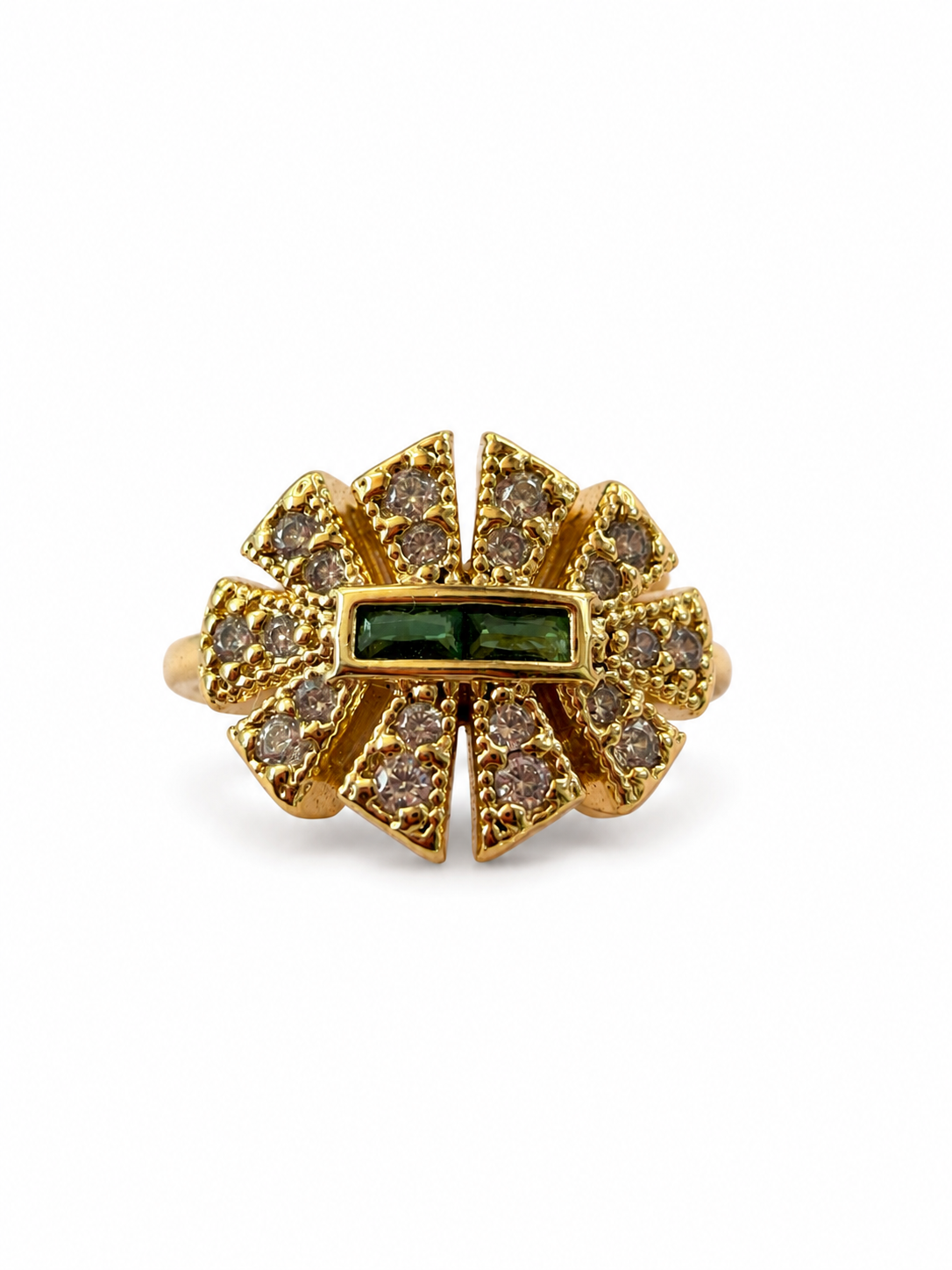 Emerald Sunburst Crystal Adjustable Statement Ring