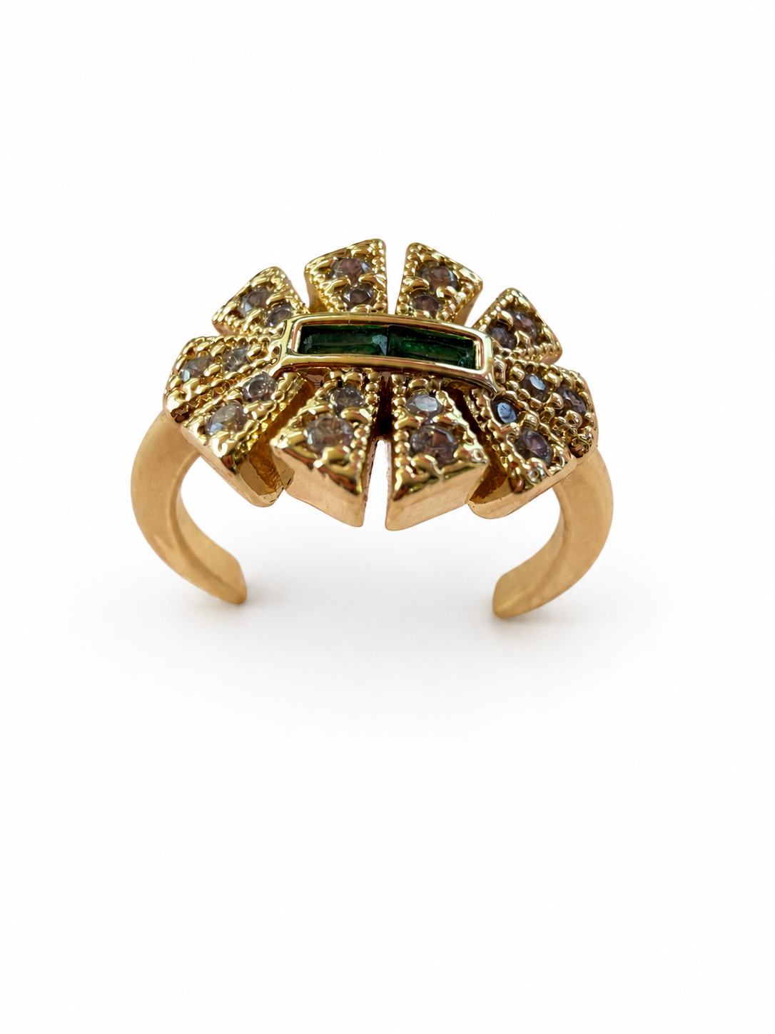 Emerald Sunburst Crystal Adjustable Statement Ring