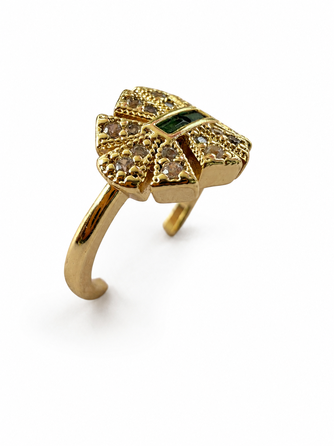 Emerald Sunburst Crystal Adjustable Statement Ring