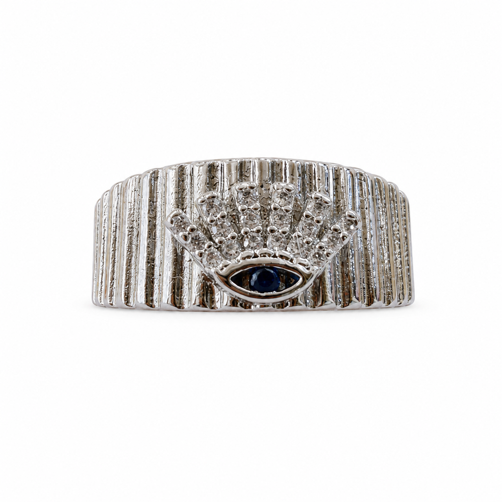 Royal Gaze Silver Crown Eye Adjustable Statement Ring