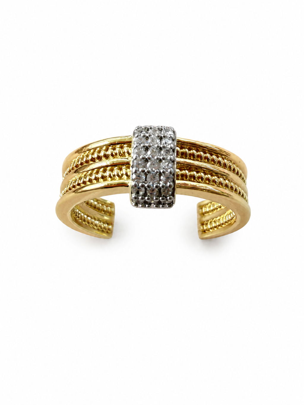 Trinity Pavé Bar Gold-Tone Adjustable Ring