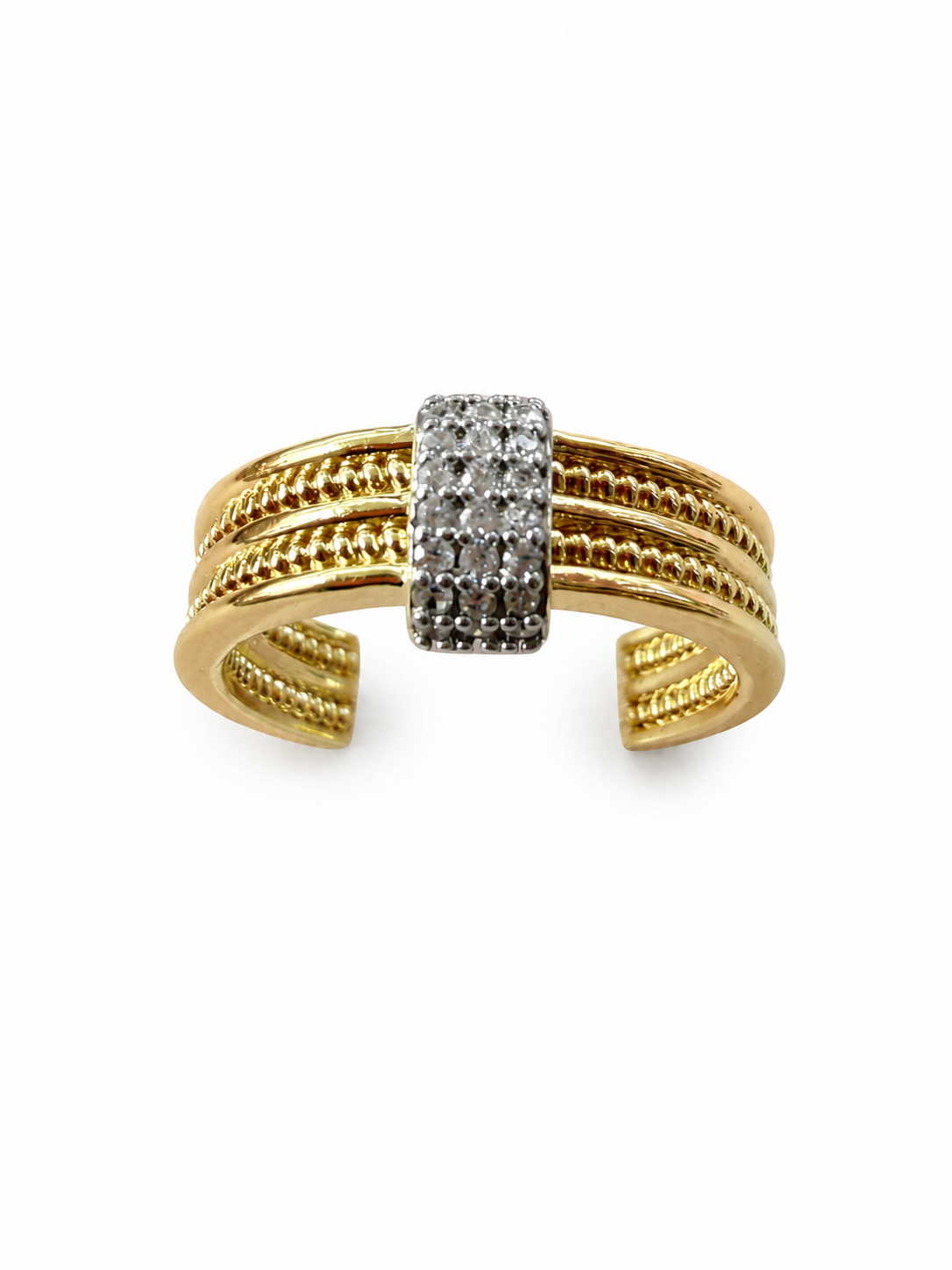 Trinity Pavé Bar Gold-Tone Adjustable Ring