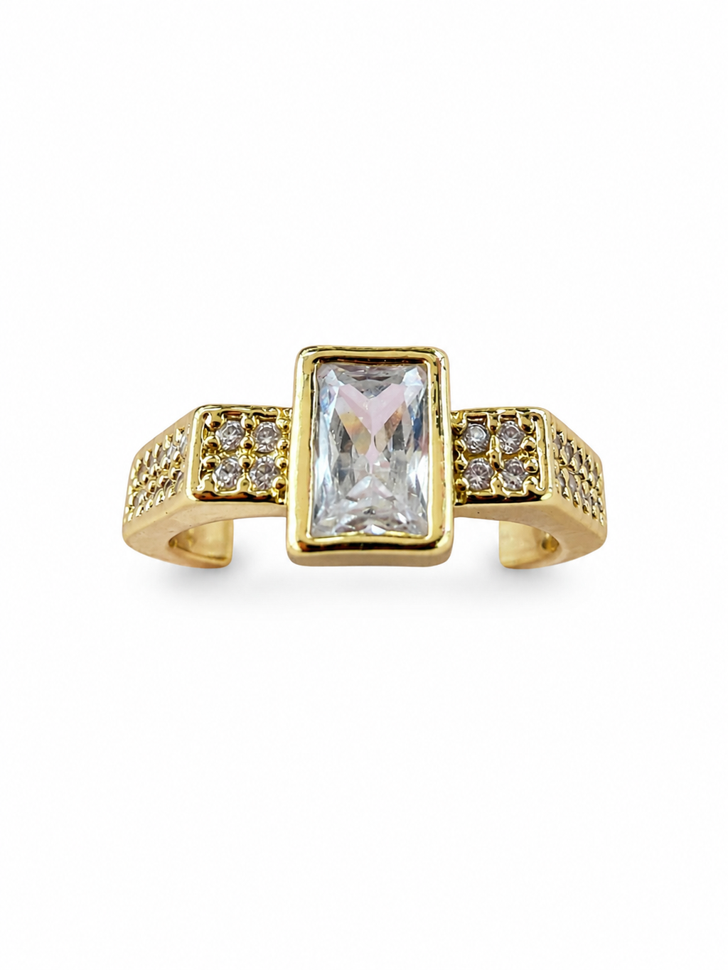 Rectangular Crystal Gold Adjustable Ring