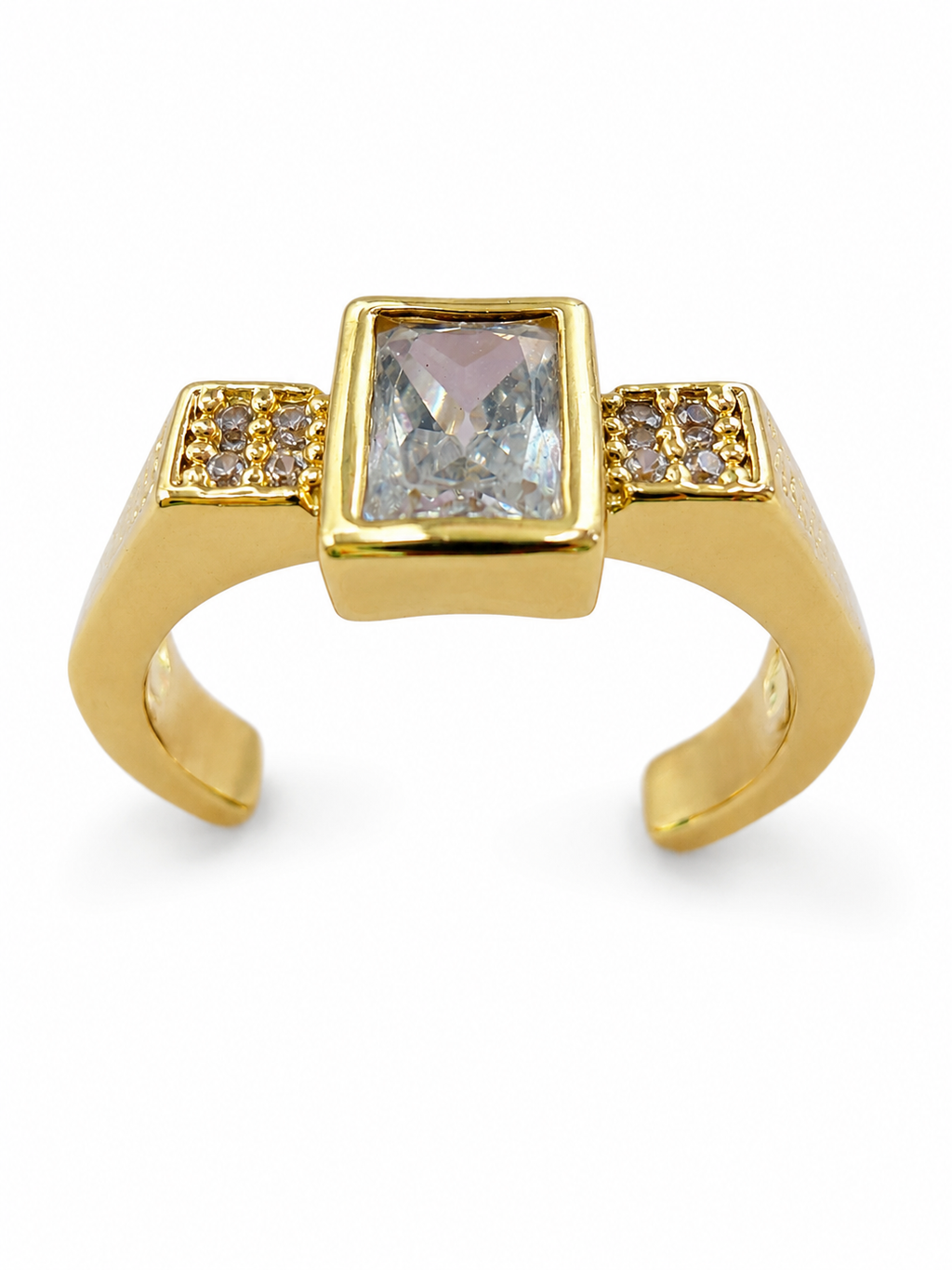 Rectangular Crystal Gold Adjustable Ring
