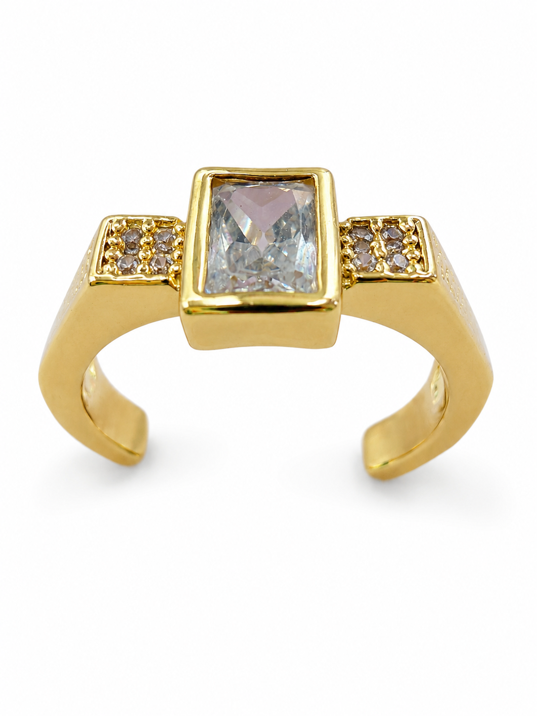 Rectangular Crystal Gold Adjustable Ring