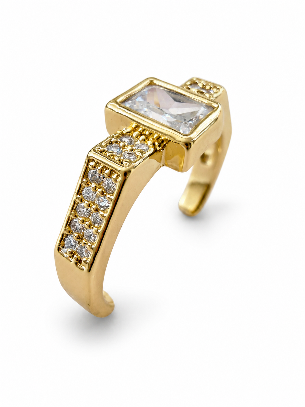 Rectangular Crystal Gold Adjustable Ring