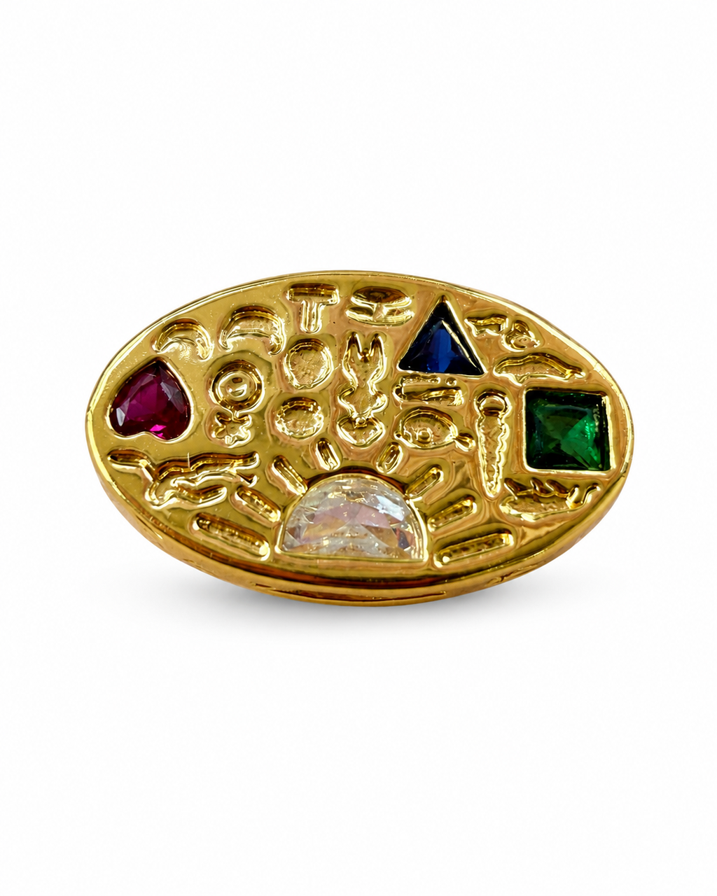 Ancient Symbols Multicolor Gemstone Adjustable Statement Ring