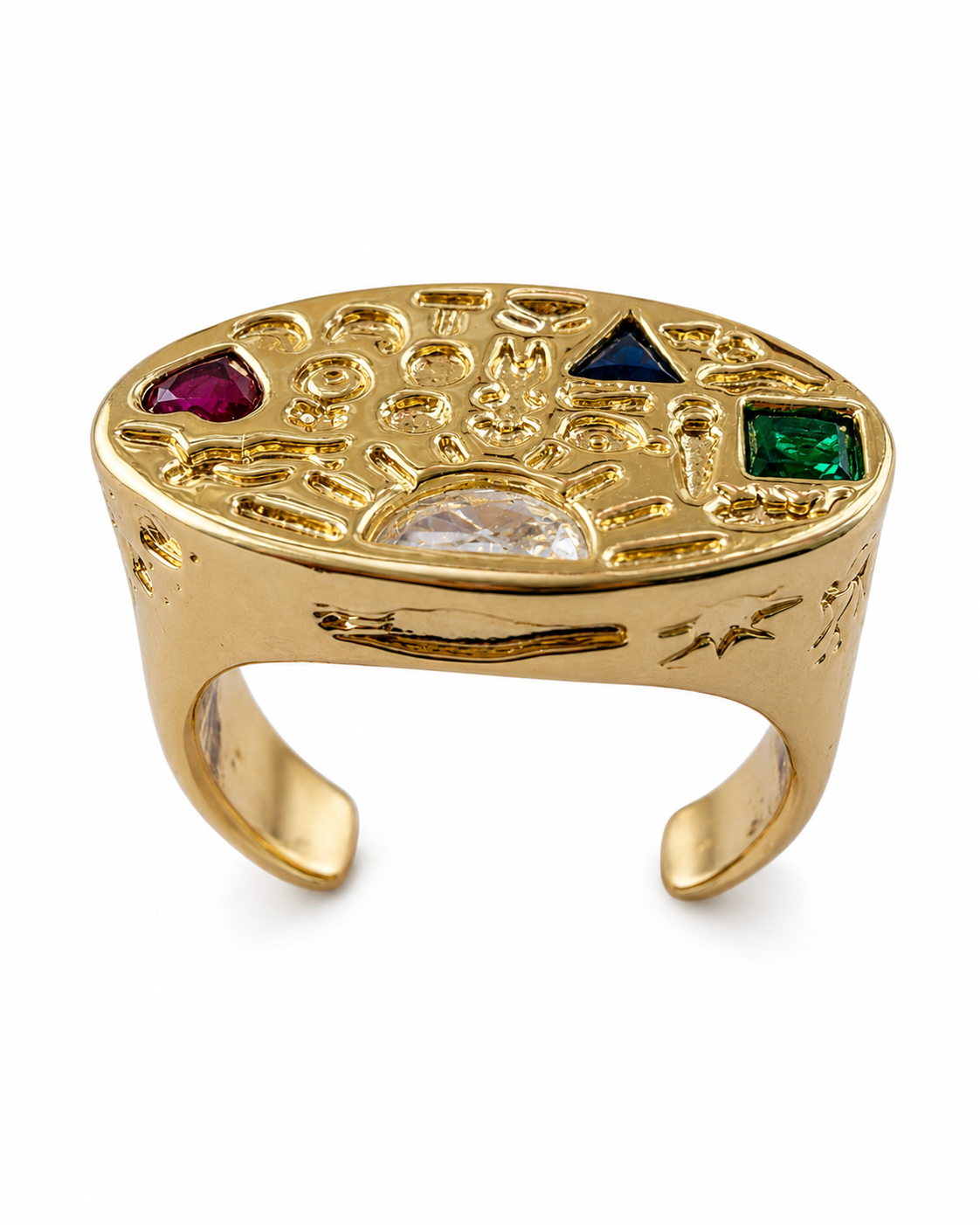 Ancient Symbols Multicolor Gemstone Adjustable Statement Ring