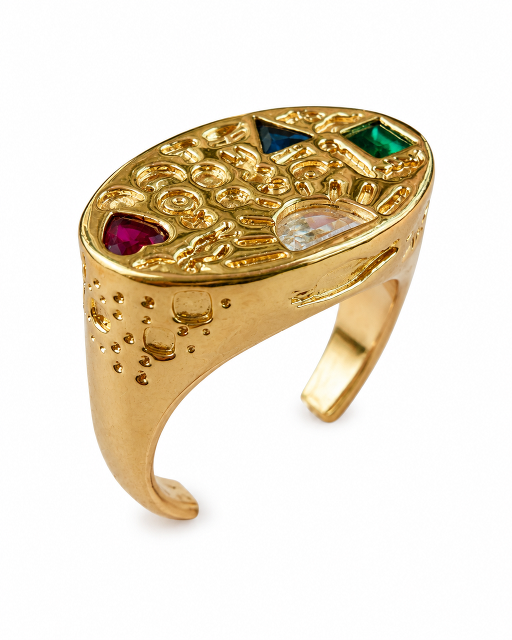Ancient Symbols Multicolor Gemstone Adjustable Statement Ring