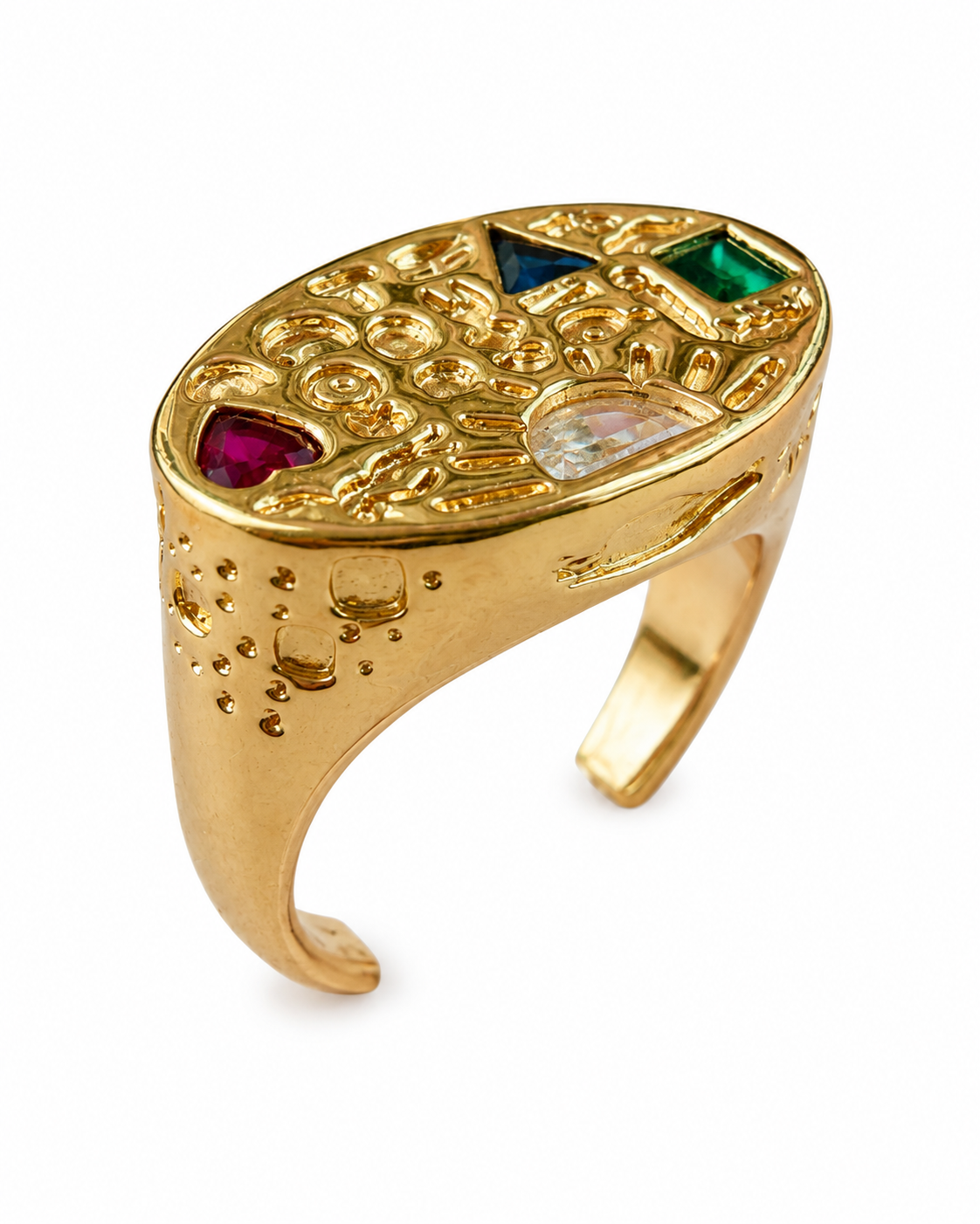 Ancient Symbols Multicolor Gemstone Adjustable Statement Ring